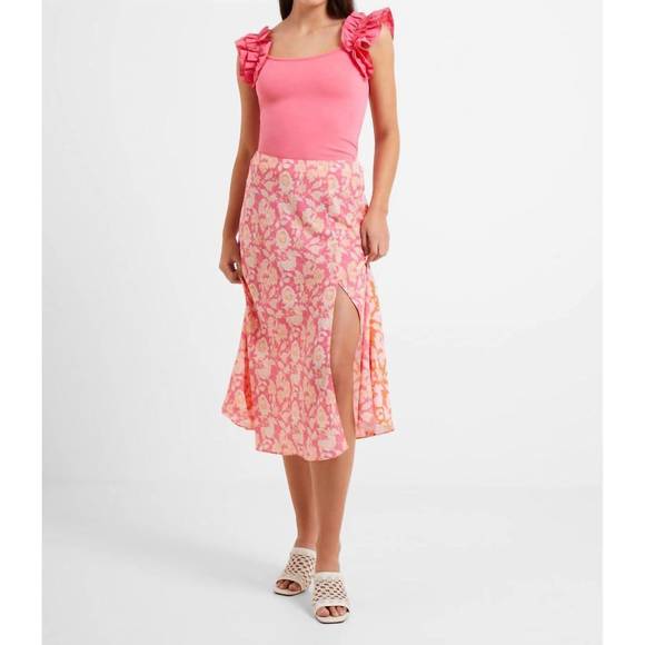 NEW FRENCH CONNECTION the cosette verona slip midi skirt in camellia rose/ manda - Picture 1 of 4